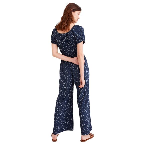 Madewell Womens Sophia Size XS Wide Leg Jumpsuit Navy Blue Ditsy Floral Pockets - Picture 1 of 12